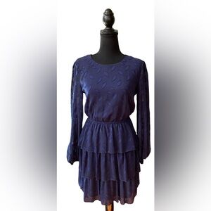 City Studio: Navy Blue 1920’s Flapper Tiered Dress with Key Hole Back